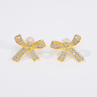 Khuyên tai bạc nữ LAMY Bow Gold Earrings 3028 - Bạc cao cấp