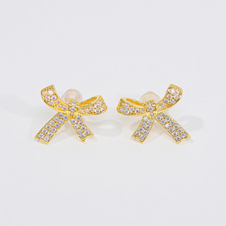 Khuyên tai bạc nữ LAMY Bow Gold Earrings 3028 - Bạc cao cấp
