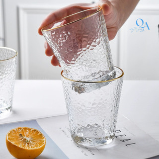 ( Loại Đẹp ) Cốc Thủy Tinh Vân Sần Loe Viền Vàng | Cốc TT Hongli Cao Cấp Chịu Nhiệt