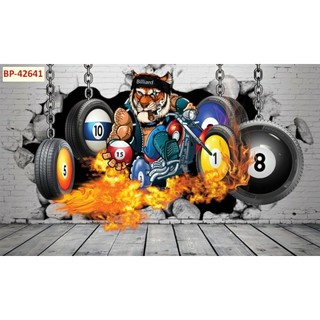 Tranh trang trí quán bi-a, quán billiards, club bida tranh 3D dán tường in trên chất liệu vải lụa(shop tặng kèm keo dán)