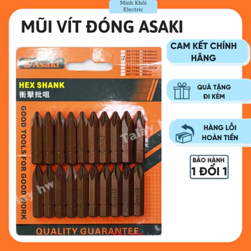Mũi vít đóng Asaki,vít đóng bake Asaki,đầu bắn vít,bộ tua vít lục giác,bộ tuốc nơ vít,bộ tô vít,đầu vít