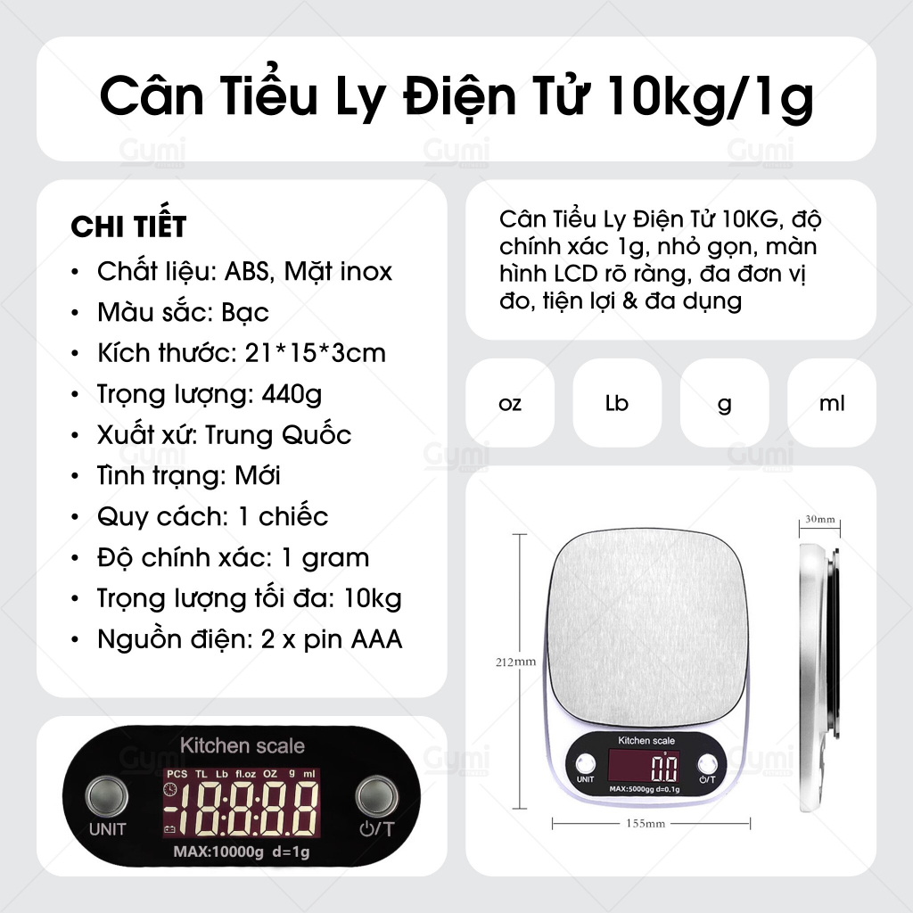 [Tặng Pin] Cân Tiểu Ly Định Lượng 10kg Điện Tử Thông Minh Mặt Cân Inox - Ổn Định & Chính X - CanTieuLyInox