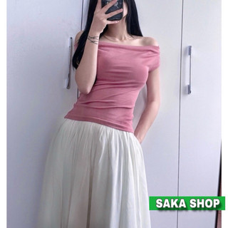 Áo trễ vai nữ phong cách tiểu thư chất thun lụa cotton