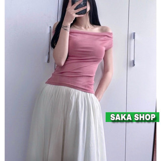 Áo trễ vai nữ phong cách tiểu thư chất thun lụa cotton