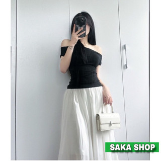 Áo trễ vai nữ phong cách tiểu thư chất thun lụa cotton