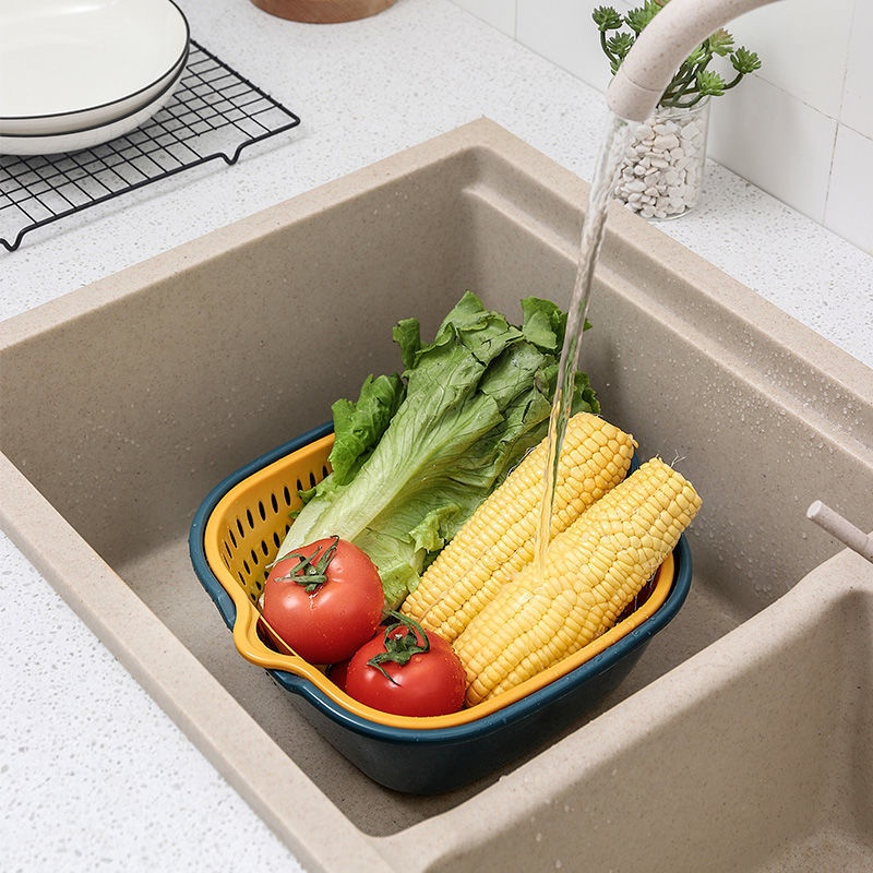 Set 6 món rổ kèm chậu bộ 3 rổ và chậu, thau nhựa rửa rau củ đựng hoa quả trái cây 2 lớp hình tròn chất liệu nhựa PP