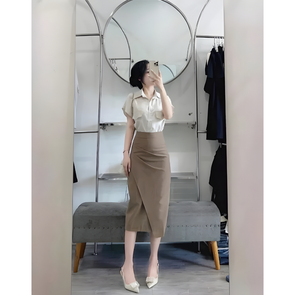 Chân Váy Chữ A, Chân Váy Dáng Dài 70cm Chất Vitex Hơi Giãn Cao Cấp-Shopngoctrang19.