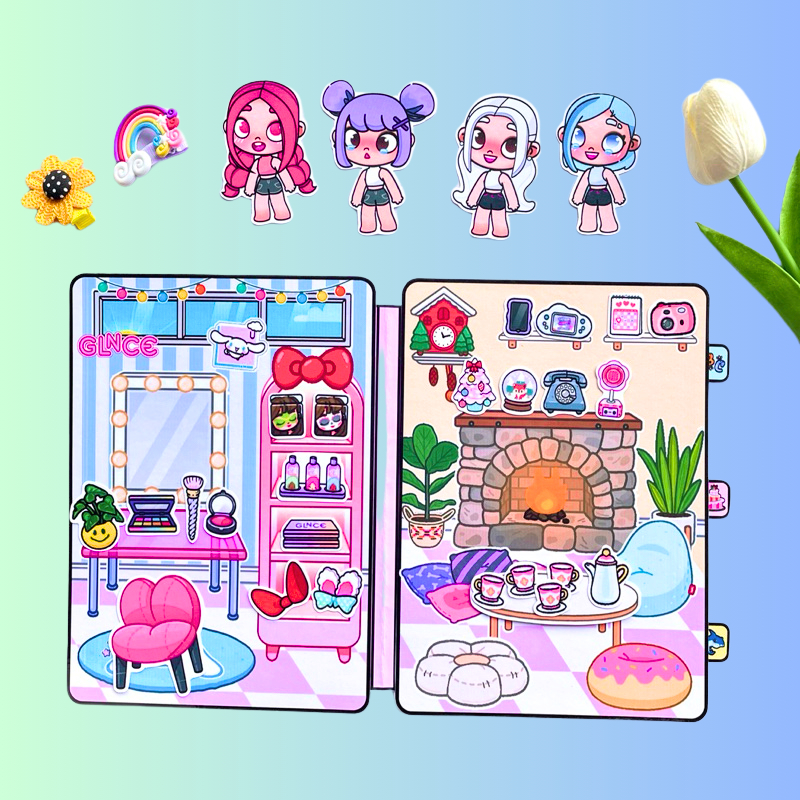 ( Mới) Ngôi nhà 4 cô bé đáng yêu Melody, Kuromi, Cinamoroll, Kitty Đồ chơi giấy búp bê cho bé