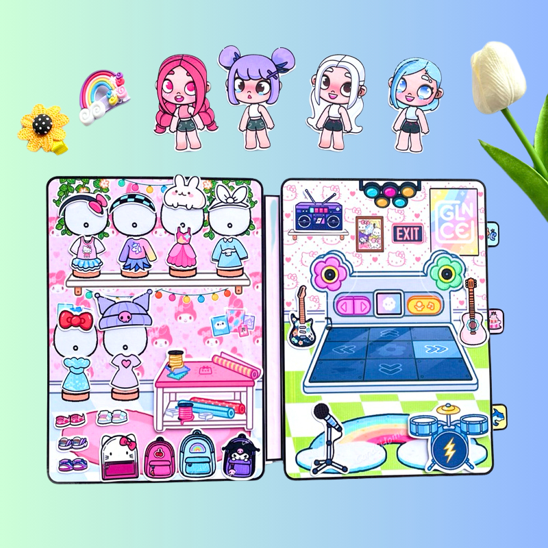 ( Mới) Ngôi nhà 4 cô bé đáng yêu Melody, Kuromi, Cinamoroll, Kitty Đồ chơi giấy búp bê cho bé