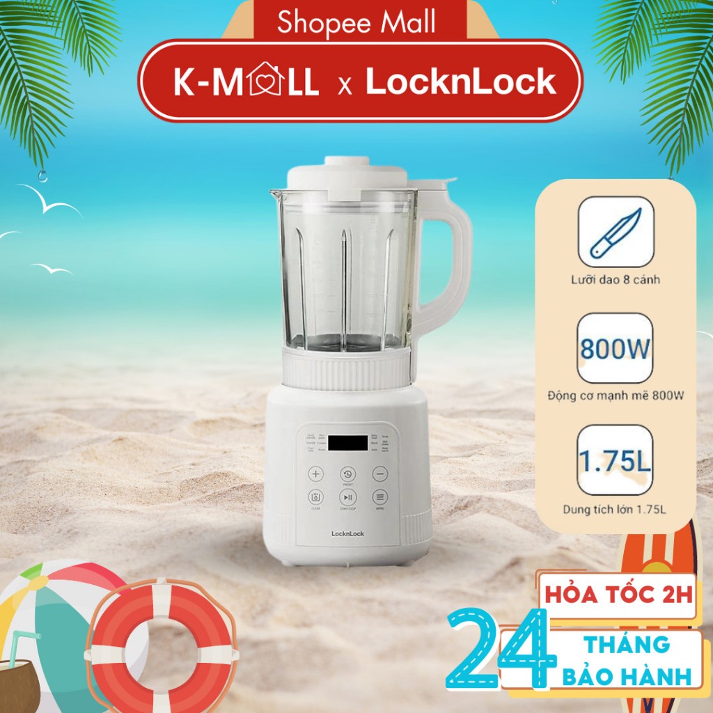 Máy làm sữa hạt đa năng 1.75L LocknLock EJM486IVY 800W, cảm ứng, lưỡi dao 8 cánh xay nhuyễn - K-MALL
