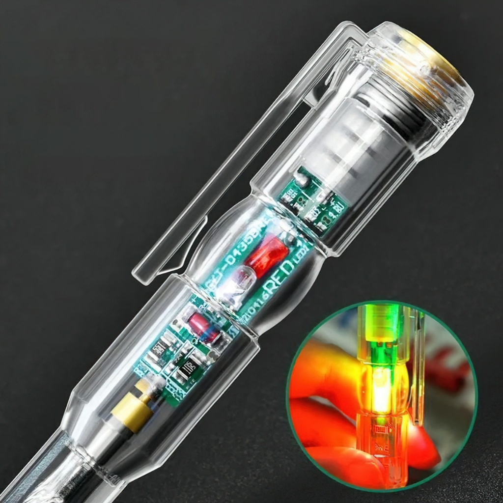 Bút Thử Điện Cảm Ứng Không Cần Chạm, Đèn LED 2 Màu Thông Minh, An Toàn Trong Thi Công Điện
