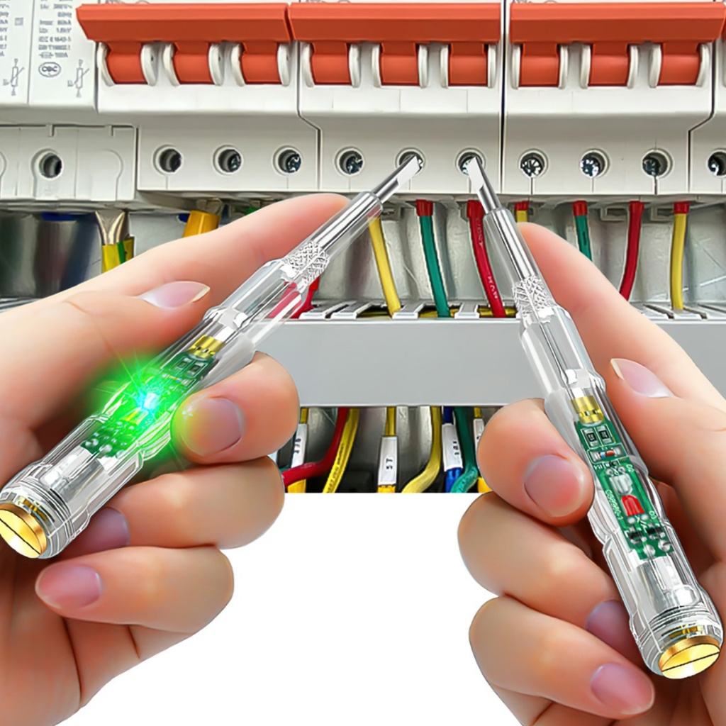 Bút Thử Điện Cảm Ứng Không Cần Chạm, Đèn LED 2 Màu Thông Minh, An Toàn Trong Thi Công Điện