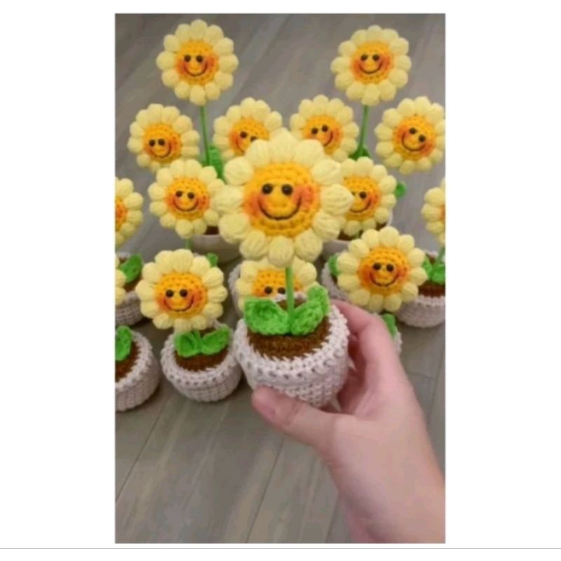 Chậu Hoa Hướng Dương Len , Chậu Hoa Len Để Bàn, Chậu Hoa Len Handmade