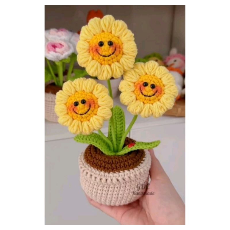 Chậu Hoa Hướng Dương Len , Chậu Hoa Len Để Bàn, Chậu Hoa Len Handmade