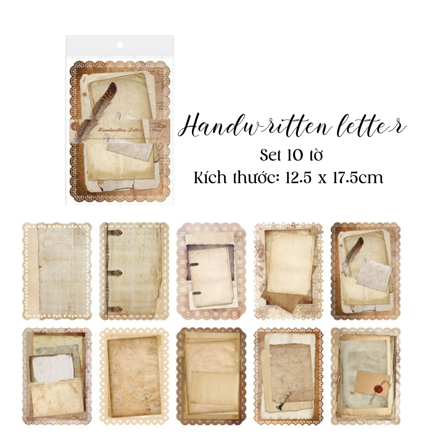 Set giấy viết thư viền ren họa tiết cổ điển làm thư tay, bưu thiếp, quà ...