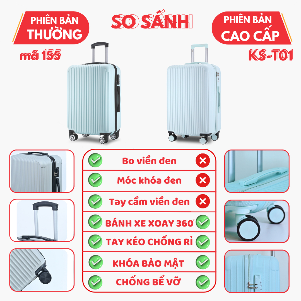 Ảnh Vali kéo du lịch Kingsun KS-155/T01/T08 Size 20/24 Bảo Hành 5 Năm 2