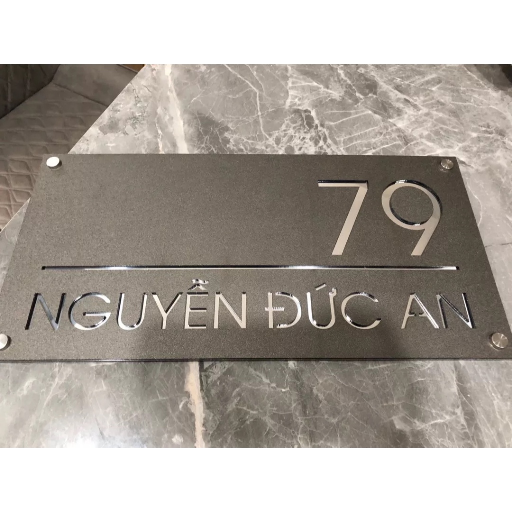 BẢNG, BIỂN SỐ NHÀ. Alcorest gương trắng + mica cán ghi sần, số chìm, ngoài trời, sang trọng tinh tế