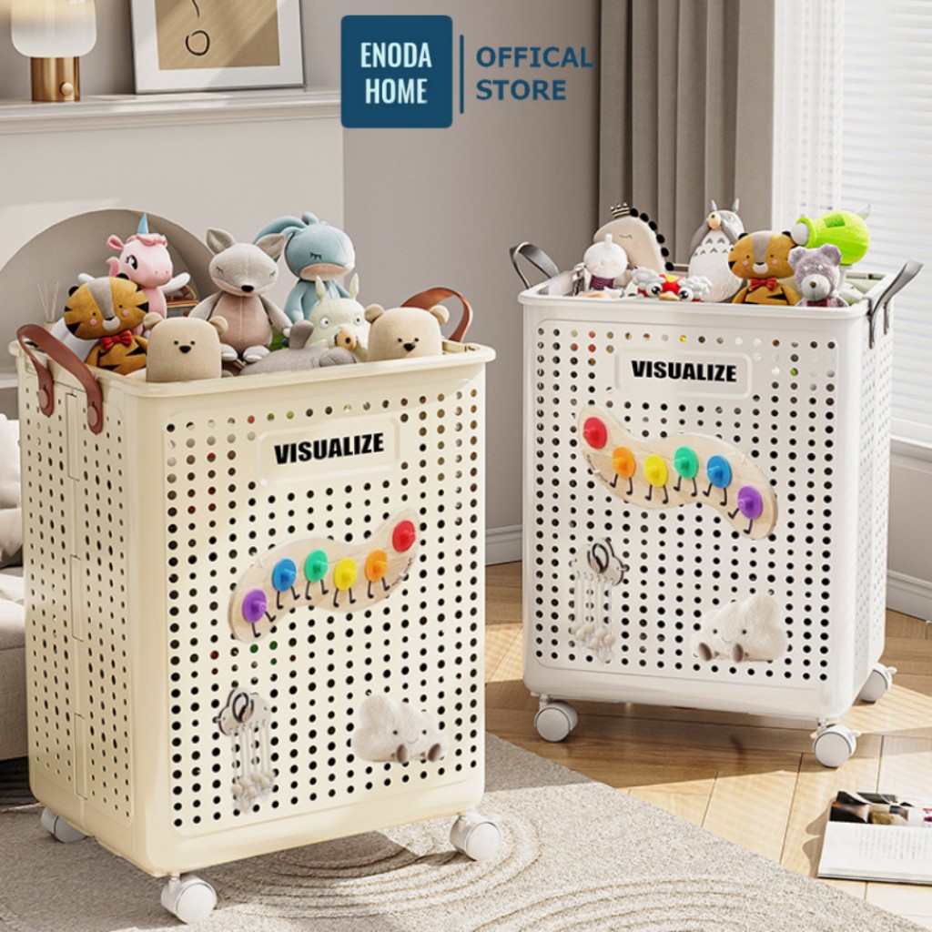 Giỏ Đựng Đồ Chơi ENODA HOME, Giỏ Nhựa Đa Năng Có Bánh Xe, Giỏ Nhựa Gấp Gọn Tiện Lợi, Quai Da Chắc Chắn Q046