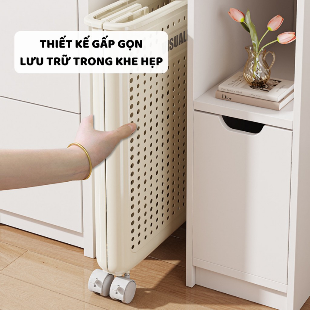 Giỏ Đựng Đồ Chơi ENODA HOME, Giỏ Nhựa Đa Năng Có Bánh Xe, Giỏ Nhựa Gấp Gọn Tiện Lợi, Quai Da Chắc Chắn Q046