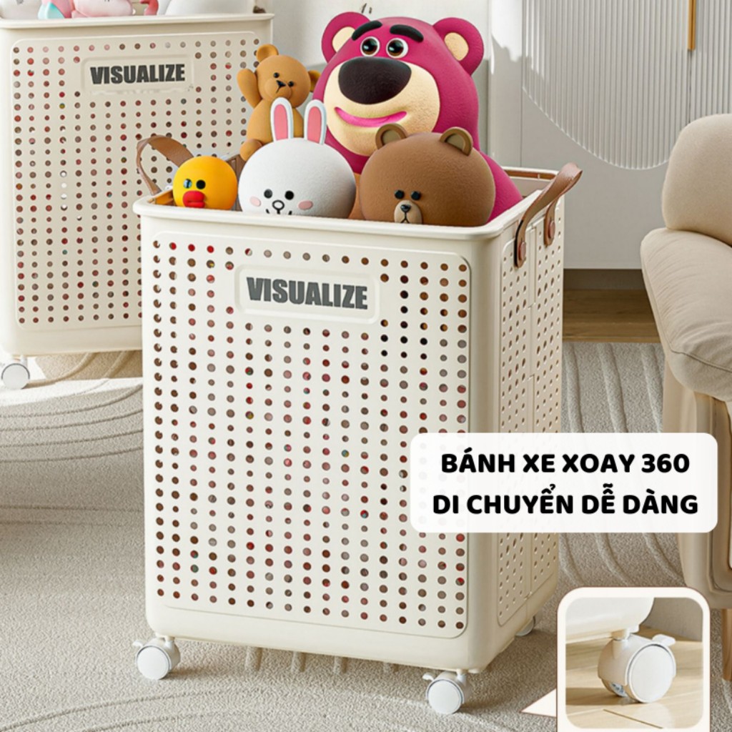 Giỏ Đựng Đồ Chơi ENODA HOME, Giỏ Nhựa Đa Năng Có Bánh Xe, Giỏ Nhựa Gấp Gọn Tiện Lợi, Quai Da Chắc Chắn Q046