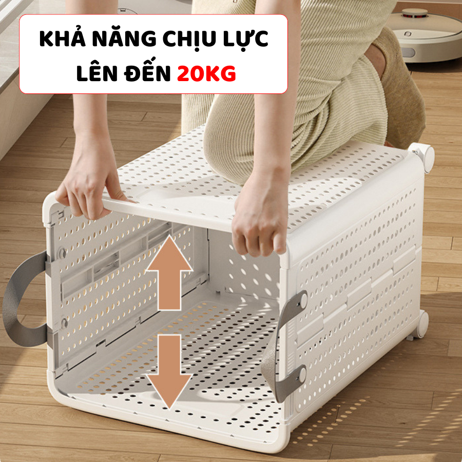 Giỏ Đựng Đồ Chơi ENODA HOME, Giỏ Nhựa Đa Năng Có Bánh Xe, Giỏ Nhựa Gấp Gọn Tiện Lợi, Quai Da Chắc Chắn Q046