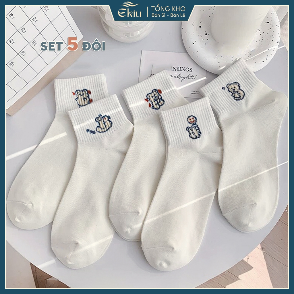 Tất vớ nữ cổ ngắn Ekiu Shop họa tiết dệt basic, chất liệu cotton co giãn thoáng khí - Ekiu Shop