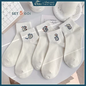 Tất vớ nữ cổ ngắn Ekiu Shop họa tiết dệt basic, chất liệu cotton co giãn thoáng khí - Ekiu Shop