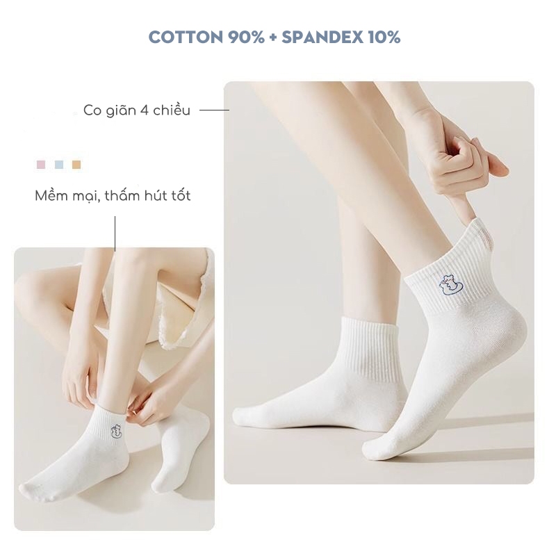 Tất vớ nữ cổ ngắn Ekiu Shop họa tiết dệt basic, chất liệu cotton co giãn thoáng khí - Ekiu Shop