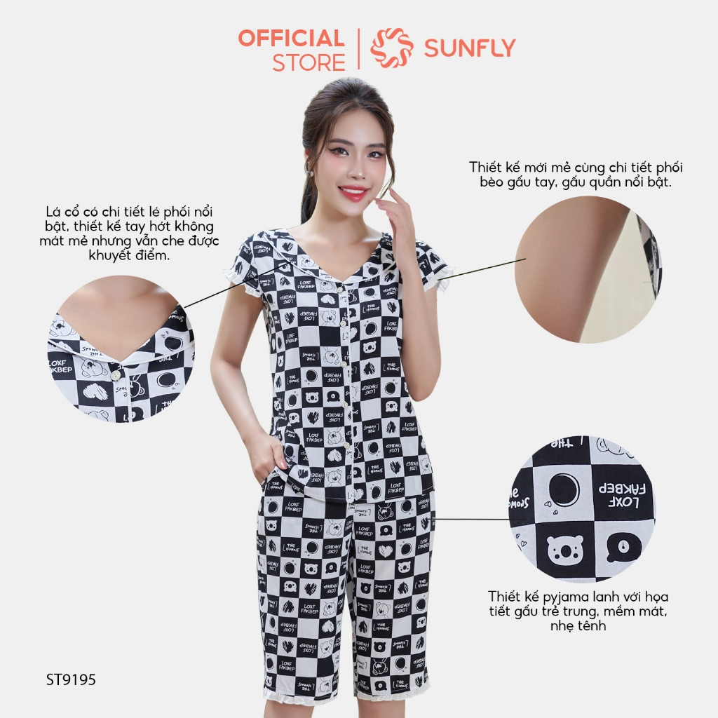 Ảnh Bộ pijamas nữ SUNFLY chất lanh lụa ht dáng áo tay hến quần trên gối ST9195 1