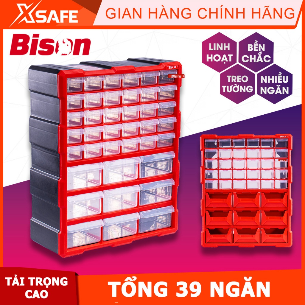 Tủ nhựa đựng linh kiện nhiều ngăn Bison tổng 39 ngăn tiện lợi, nhựa PP ...