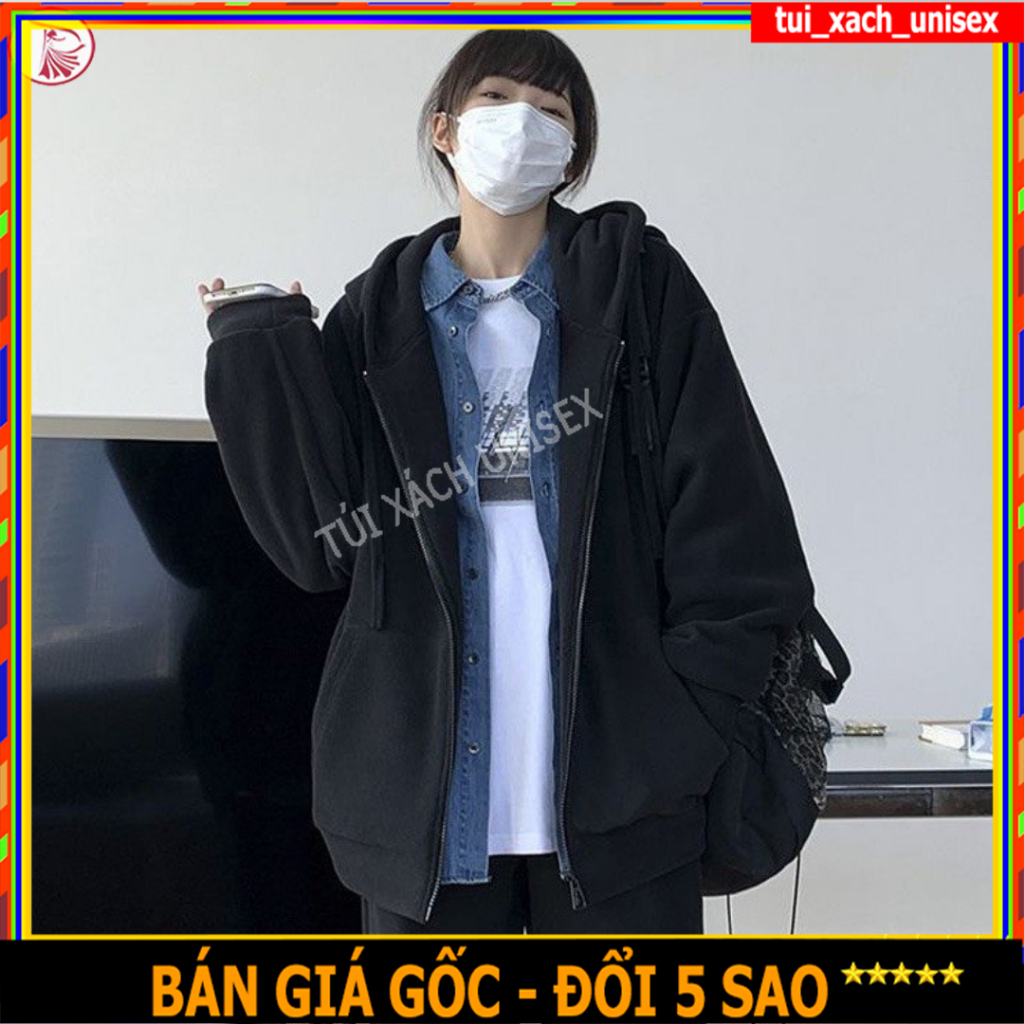 Áo Khoác Hoodie Trơn Vải Nỉ Bông màu ĐEN 🖤 Nam nữ unisex 🖤 ,Áo dây kéo Form Rộng🔥 C1