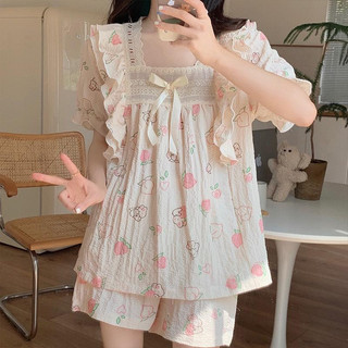 B31 Bộ Quần Áo Ngủ Nữ Chất  Đũi Tiểu Thư Cổ Vuông Cộc Tay Chất Đũi Mềm Thoáng Mát Nhiều Hoạ Tiết Women Phương Linh Under