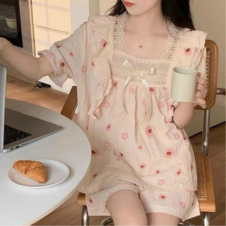 B31 Bộ Quần Áo Ngủ Nữ Chất  Đũi Tiểu Thư Cổ Vuông Cộc Tay Chất Đũi Mềm Thoáng Mát Nhiều Hoạ Tiết Women Phương Linh Under