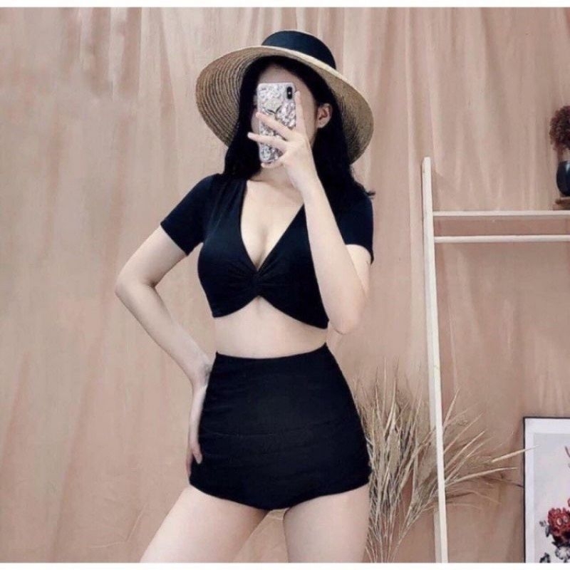 (Xả lỗ)Bikini, Đồ Bơi Đi Biển Hai Mảnh Áo Xoắn Ngực Quần Đùi Nhún Che Bụng Bikini free size dưới 54kg