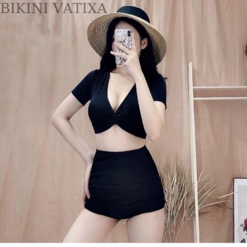 (Xả lỗ)Bikini, Đồ Bơi Đi Biển Hai Mảnh Áo Xoắn Ngực Quần Đùi Nhún Che Bụng Bikini free size dưới 54kg