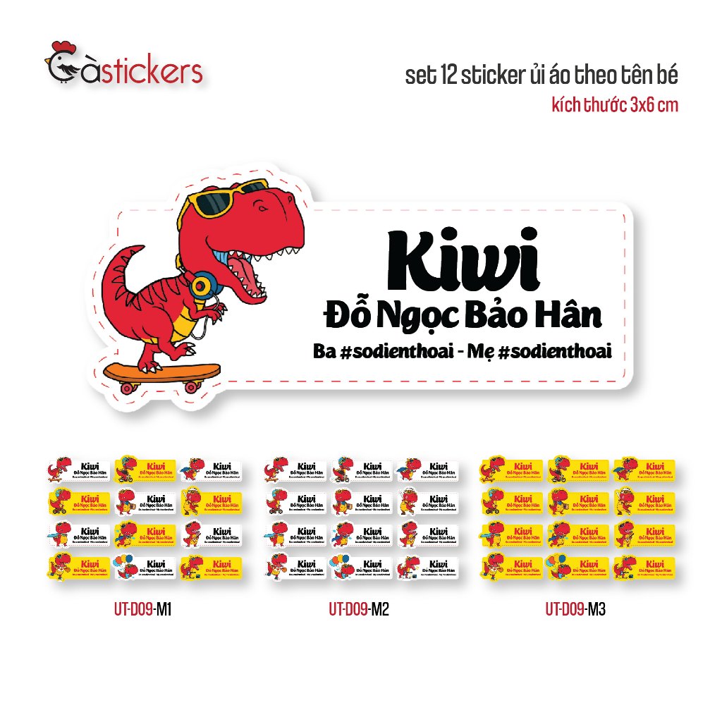 Sticker ủi áo in tên trẻ em GaStickers UT-D09- bộ 12 miếng kích thước 3 ...