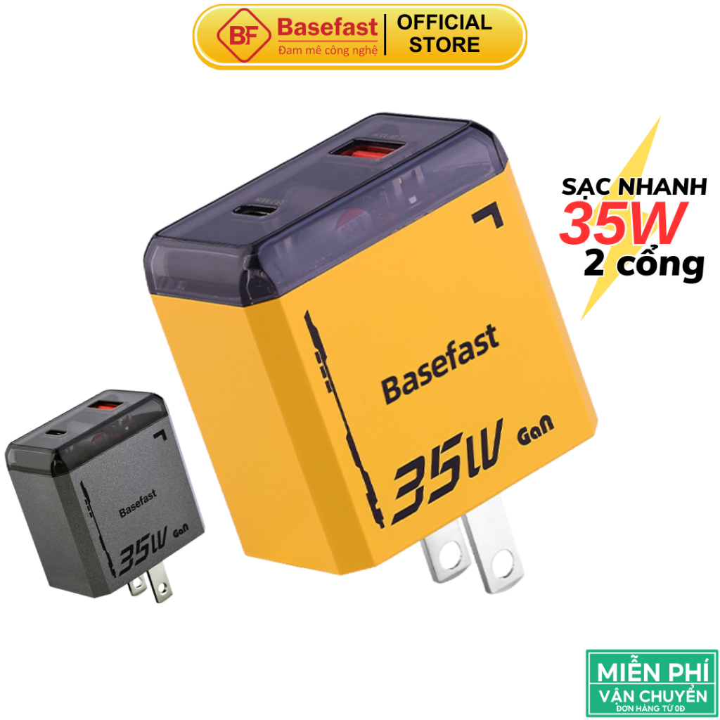 Củ sạc nhanh 35W Basefast Cốc sạc 2 cổng công nghệ GAN chống quá tải ...