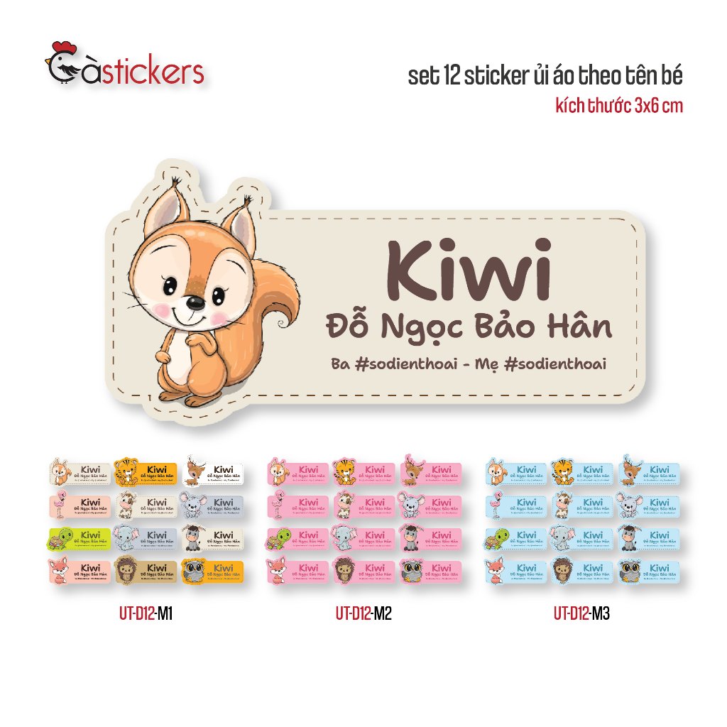 Sticker ủi áo in tên trẻ em GaStickers UT-D12- bộ 12 miếng kích thước 3 ...