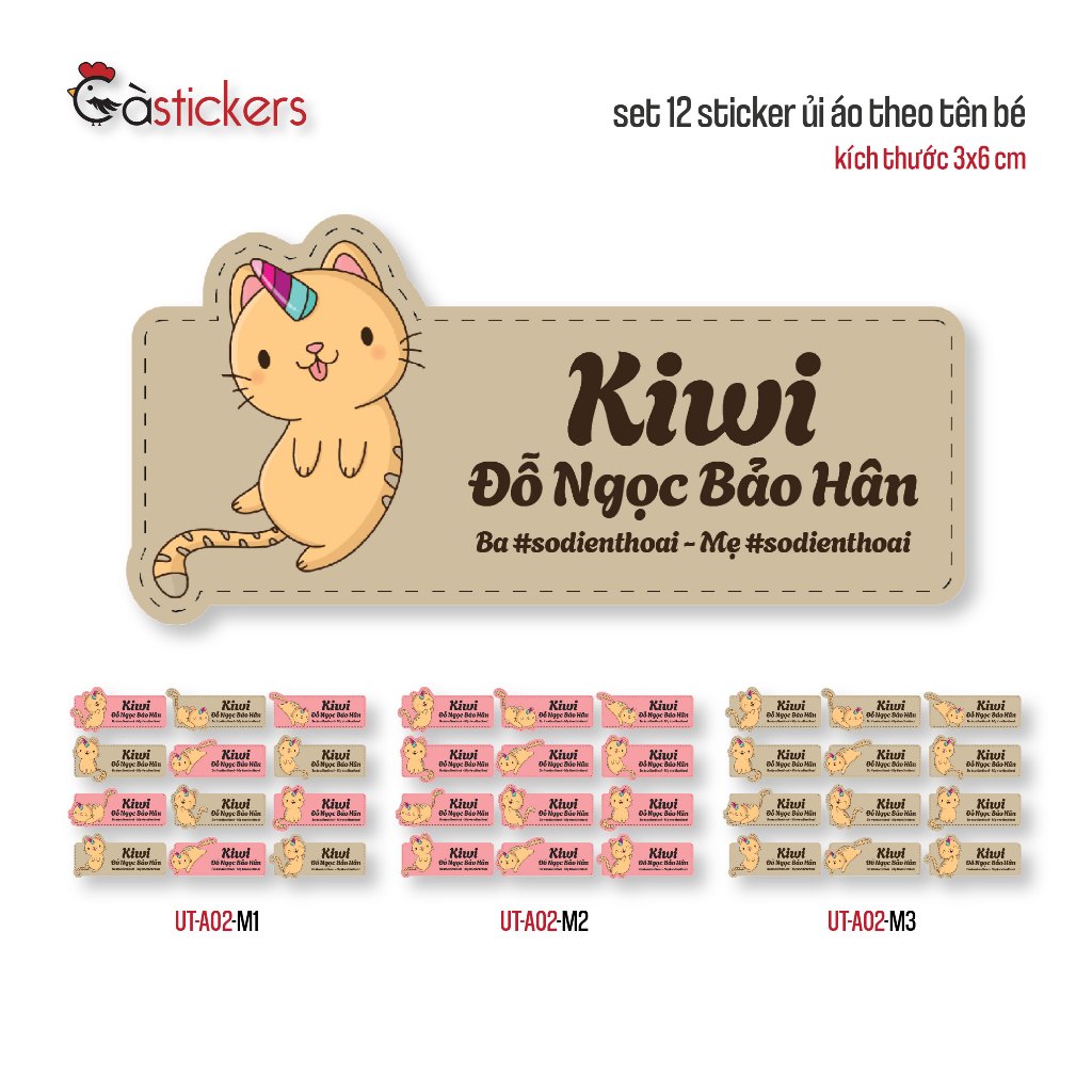 Sticker ủi áo in tên trẻ em GaStickers UT-A02 bộ 12 miếng kích thước 3 ...