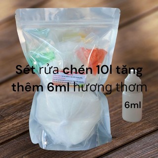 Sét pha 10 lít nước rửa chén , tăng thêm hương thơm 6ml, tặng kèm miếng rửa chén khi mua từ 2 set