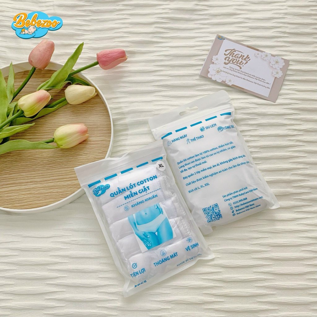 [Loại 1] Quần lót 1 lần giấy cotton kháng khuẩn Bebezoo, 2 lớp đáy, dùng đi du lịch, mẹ bầu đi sinh, viêm phụ khoa MQ03