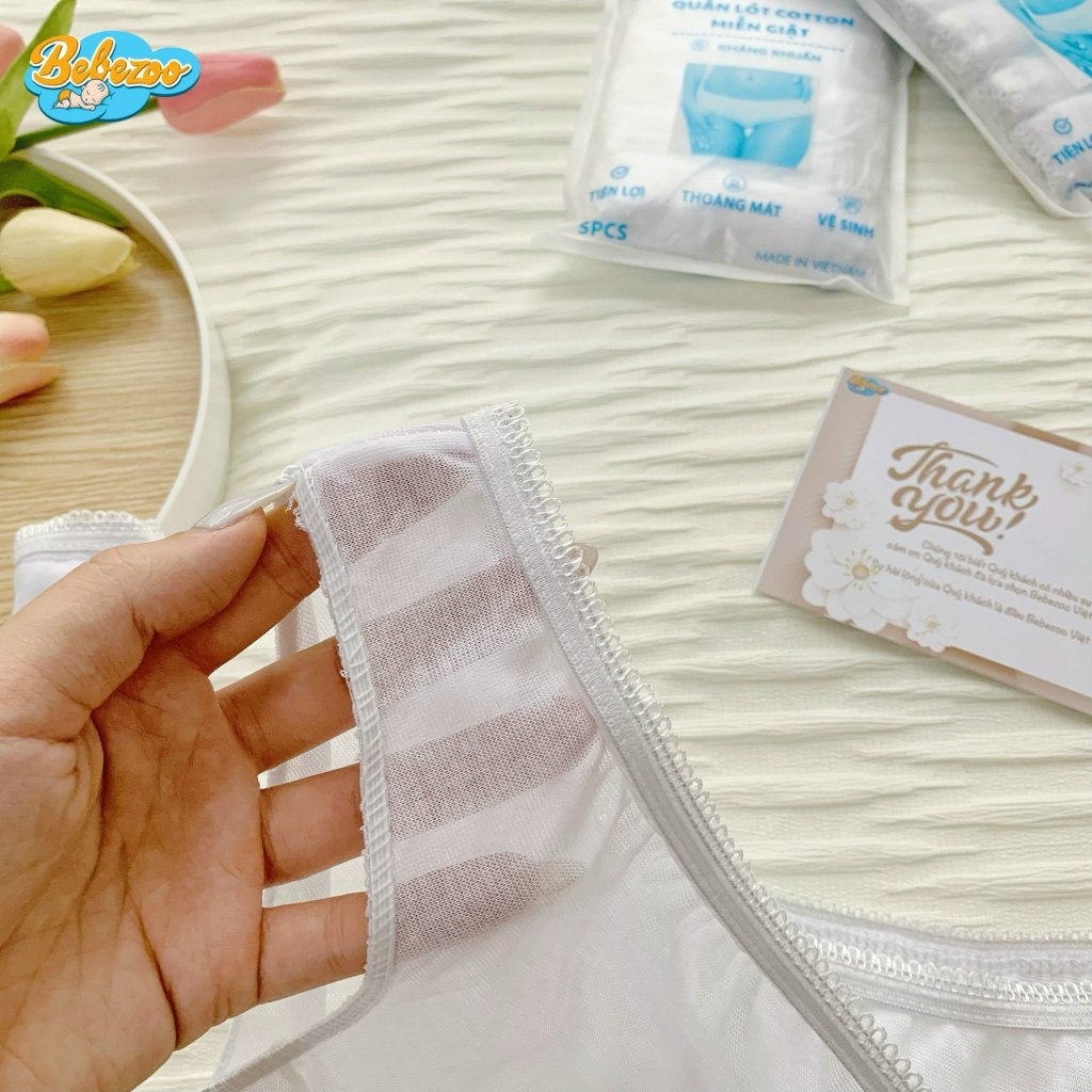 [Loại 1] Quần lót 1 lần giấy cotton kháng khuẩn Bebezoo, 2 lớp đáy, dùng đi du lịch, mẹ bầu đi sinh, viêm phụ khoa MQ03