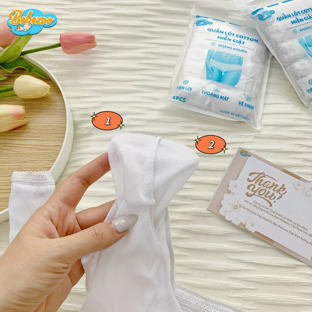 [Loại 1] Quần lót 1 lần giấy cotton kháng khuẩn Bebezoo, 2 lớp đáy, dùng đi du lịch, mẹ bầu đi sinh, viêm phụ khoa MQ03