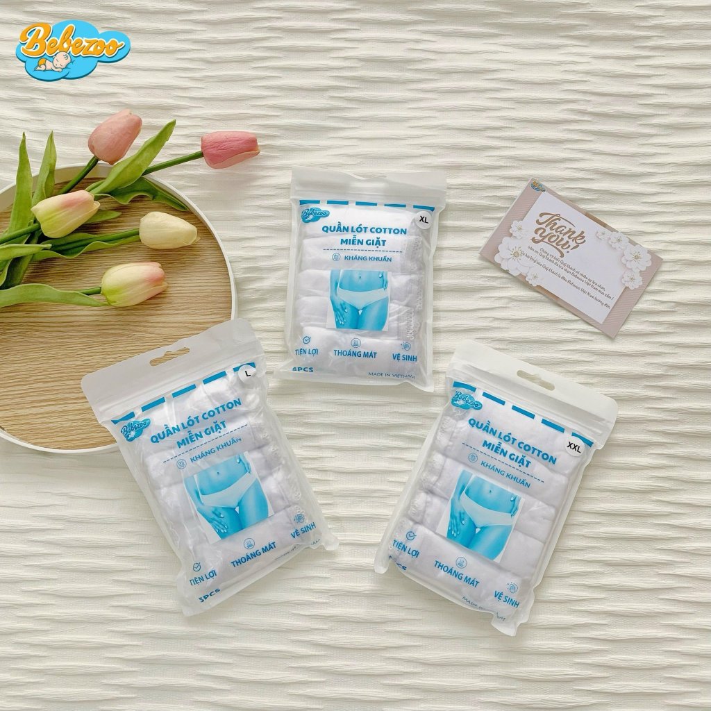 [Loại 1] Quần lót 1 lần giấy cotton kháng khuẩn Bebezoo, 2 lớp đáy, dùng đi du lịch, mẹ bầu đi sinh, viêm phụ khoa MQ03