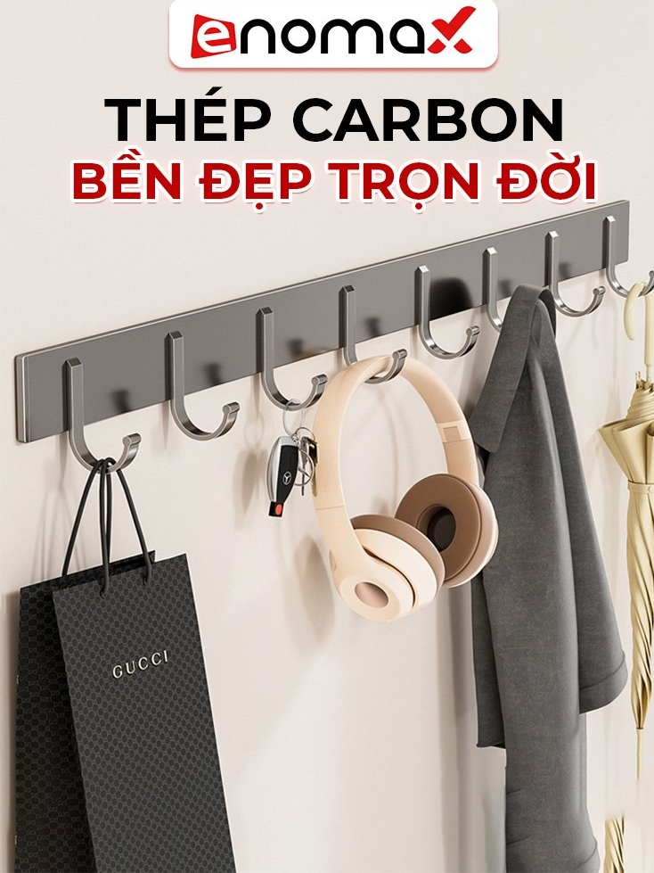 Ảnh Móc treo quần áo Enomax dán tường, treo đồ đa năng, chịu lực lên đến 50KG, chất liệu Thép Carbon cao cấp, chống gỉ sét 1