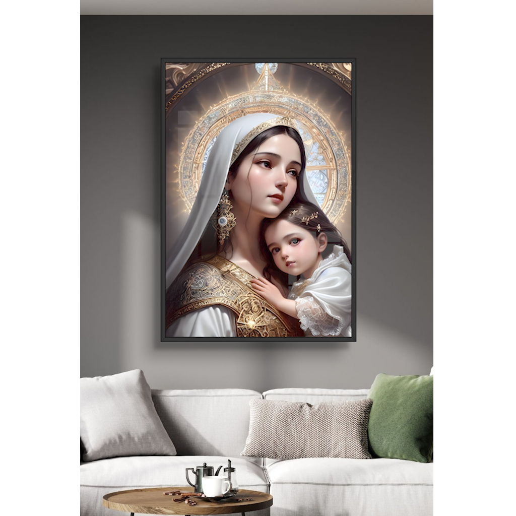 Tranh Gỗ Công Giáo Tráng Gương Có Khung Decor Phòng Khách Phòng Thờ Tặng Kèm Đinh 3 Chân