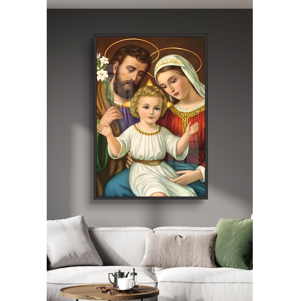 Tranh Gỗ Công Giáo Tráng Gương Có Khung Decor Phòng Khách Phòng Thờ Tặng Kèm Đinh 3 Chân