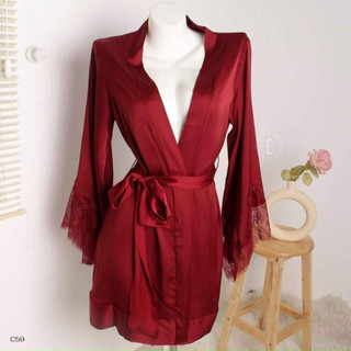 V12 Áo Choàng Lụa Tơ Cho Nữ Kèm Đai Cao Cấp Nhiều Màu Sắc Tay Phối ren Phương Linh Underwear