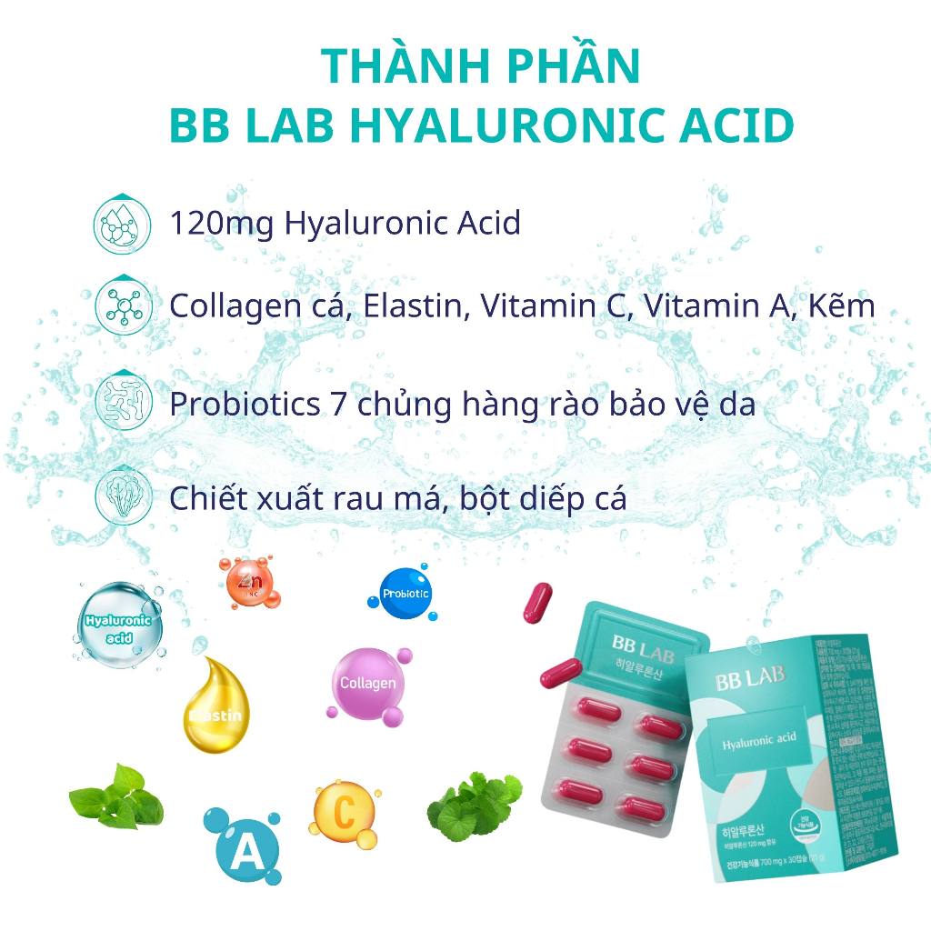 Ảnh Viên Uống Cấp Ẩm BB LAB Hyaluronic Acid Giữ Ẩm, Giảm Khô Da, Tiết Dầu, Da Căng Bóng, Mịn Màng Hộp 30 Viên 4