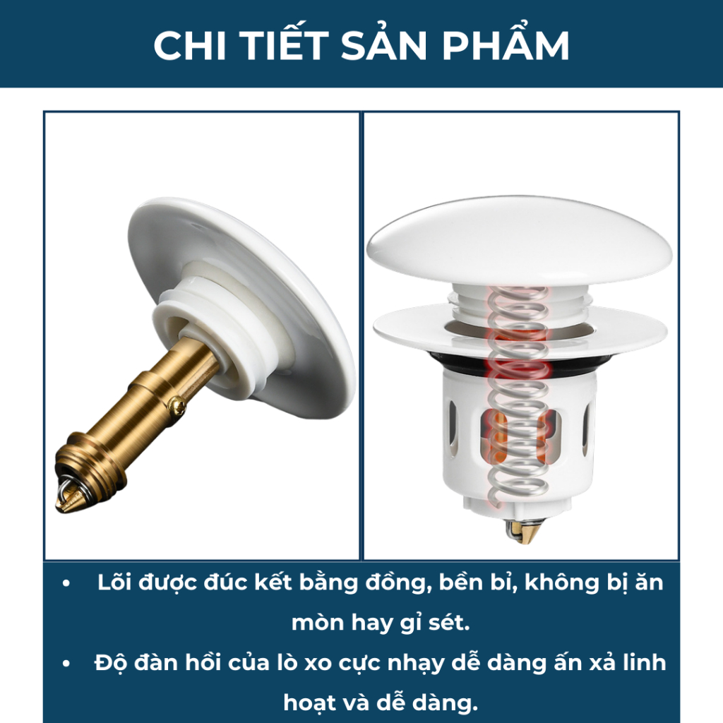 Nút nhấn xả bồn rửa mặt lavabo nắp sứ cao cấp HT040 (4cm) BEBEHOUSE
